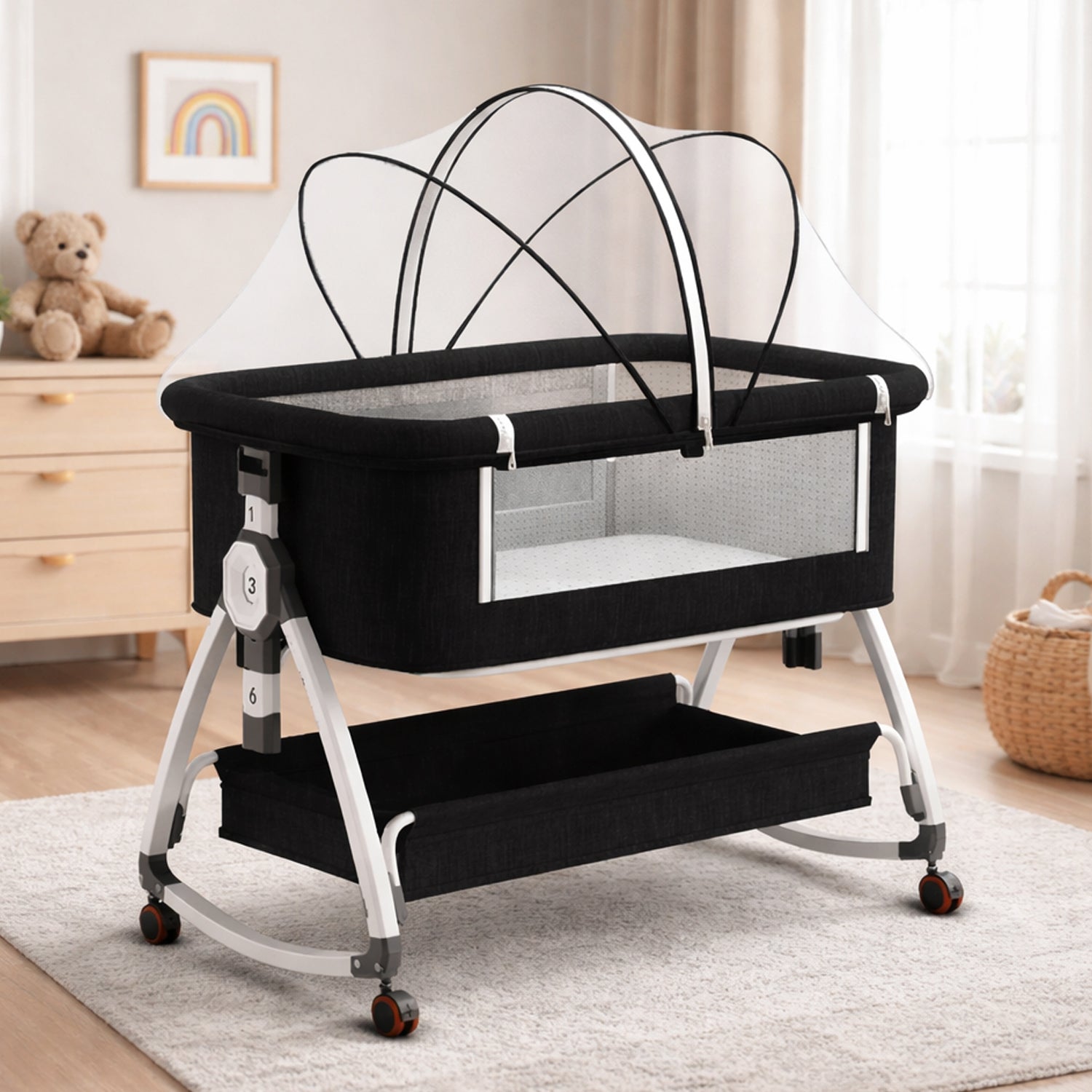 3-in-1 Premium Baby Cot with Mosquito Net, Rocking Cradle