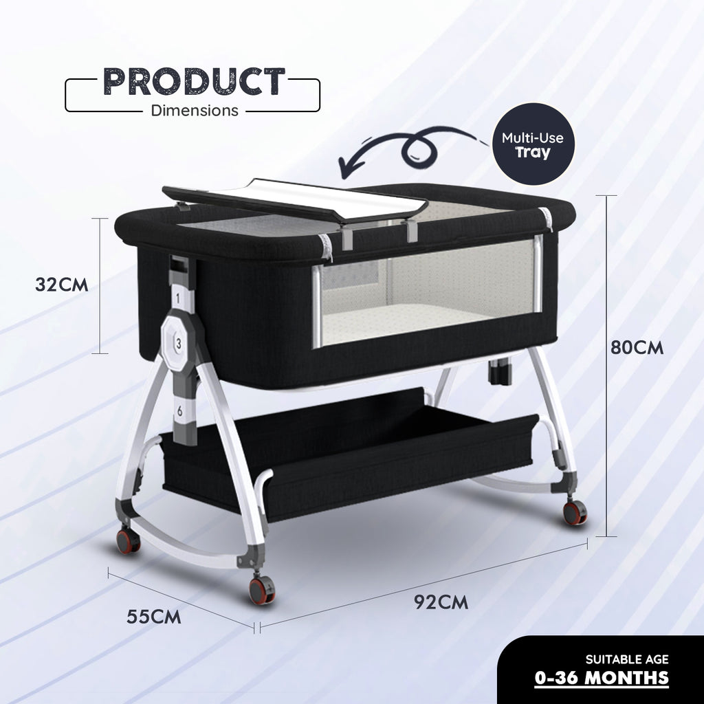 3-in-1 Premium Baby Cot with Mosquito Net, Rocking Cradle