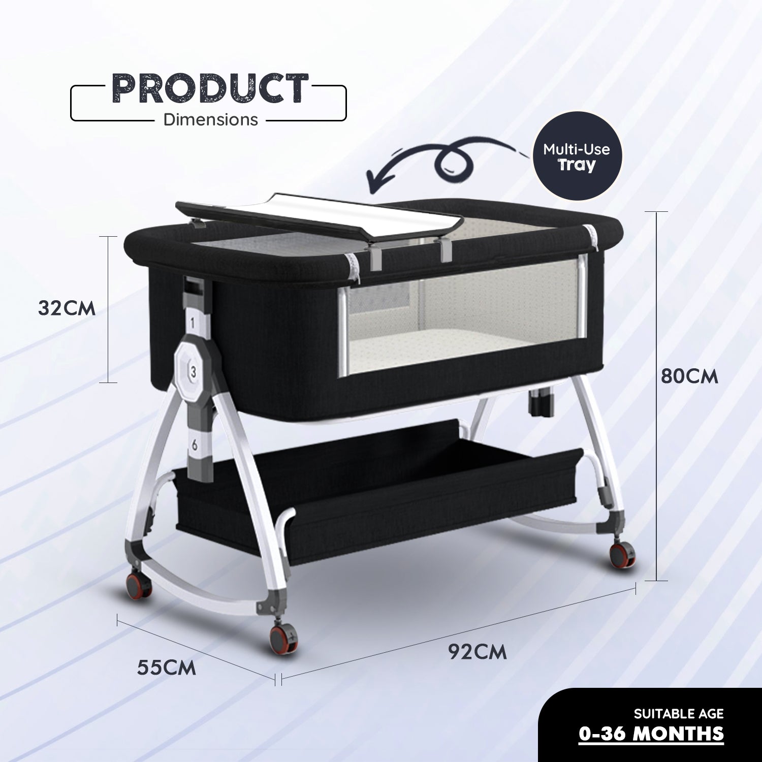 3-in-1 Premium Baby Cot with Mosquito Net, Rocking Cradle