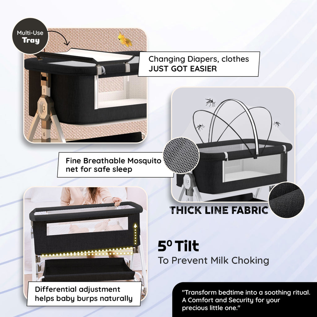 3-in-1 Premium Baby Cot with Mosquito Net, Rocking Cradle