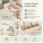 CAREIT 6-in-1 Baby Cot Bed with Mosquito Net, Rocking Cradle, Storage Basket & Adjustable Height - Half Moon Pattern