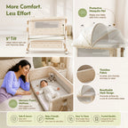 CAREIT 6-in-1 Baby Cot Bed with Mosquito Net, Rocking Cradle, Storage Basket & Adjustable Height - Half Moon Pattern