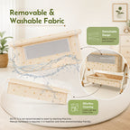 CAREIT 6-in-1 Baby Cot Bed with Mosquito Net, Rocking Cradle, Storage Basket & Adjustable Height - Half Moon Pattern