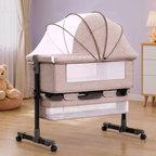 CareIt T-Shape Base Baby Cot & Bedside Bassinet with Memory Foam Mattress –  (Beige)