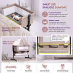 CareIt T-Shape Base Baby Cot & Bedside Bassinet with Memory Foam Mattress –  (Beige)