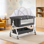 CareIt 3-in-1 Premium Foldable Baby Cot & Bedside Bassinet (Dark Grey)