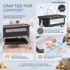 CareIt 3-in-1 Premium Foldable Baby Cot & Bedside Bassinet (Dark Grey)