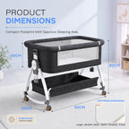 CareIt 3-in-1 Premium Foldable Baby Cot & Bedside Bassinet (Dark Grey)