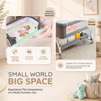 CareIt 3-in-1 Premium Foldable Baby Cot & Bedside Bassinet (Grey)