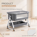 CareIt 3-in-1 Premium Foldable Baby Cot & Bedside Bassinet (Grey)