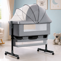 CareIt T-Shape Baby Cot & Bedside Bassinet with Memory Foam Mattress (Grey)