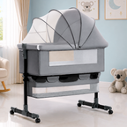 CareIt T-Shape Baby Cot & Bedside Bassinet with Memory Foam Mattress (Grey)