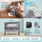 CareIt T-Shape Baby Cot & Bedside Bassinet with Memory Foam Mattress (Grey)