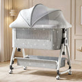 CAREIT Baby Bedside Crib/Cot with Mosquito Net, Adjustable Height, Rocking & Folding Cradle | Grey Moon & Star