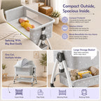CAREIT Baby Bedside Crib/Cot with Mosquito Net, Adjustable Height, Rocking & Folding Cradle | Grey Moon & Star