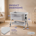 CAREIT Baby Bedside Crib/Cot with Mosquito Net, Adjustable Height, Rocking & Folding Cradle | Grey Moon & Star