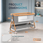 Careit 4-in-1 Wooden Finish Baby Bassinet Bedside Sleeper – Convertible Rocking Crib with Memory Foam Mattress, Mosquito Net and Storage Basket (Grey)