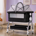 CareIt Premium Foldable Baby Cot & Bedside Bassinet with Memory Foam Mattress - Diamond pattern (Black)