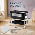 CareIt Premium Foldable Baby Cot & Bedside Bassinet with Memory Foam Mattress - Diamond pattern (Black)
