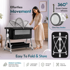 CareIt Premium Foldable Baby Cot & Bedside Bassinet with Memory Foam Mattress - Diamond pattern (Black)