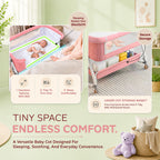 CareIt Multi-Functional Foldable Baby Cot & Bedside Bassinet with Memory Foam Mattress (Pink)