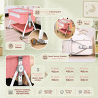 CareIt Multi-Functional Foldable Baby Cot & Bedside Bassinet with Memory Foam Mattress (Pink)