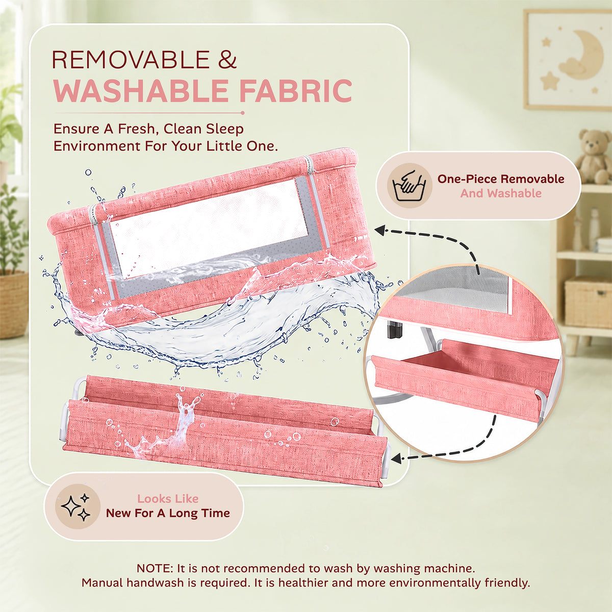 CareIt Multi-Functional Foldable Baby Cot & Bedside Bassinet with Memory Foam Mattress (Pink)
