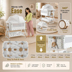CareIt Multi-Functional Foldable Baby Cot & Bedside Bassinet with Memory Foam Mattress – Panda Print (White)