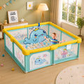 CAREIT 150 x 150 cm Ocean Theme Baby Playpen for Kids | Large Safety Play Yard with Zipper Door, 360° Breathable Mesh, Anti-Slip Base & Soft Foam Padded Corners | Indoor Activity Center (Blue & Yellow)