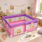 CAREIT 150 x 150 cm Baby Playpen for Kids | Safe Indoor Activity Center with 360° Breathable Mesh, Zipper Door, Soft Padded Frame & Anti-Slip Base | Pink & Purple