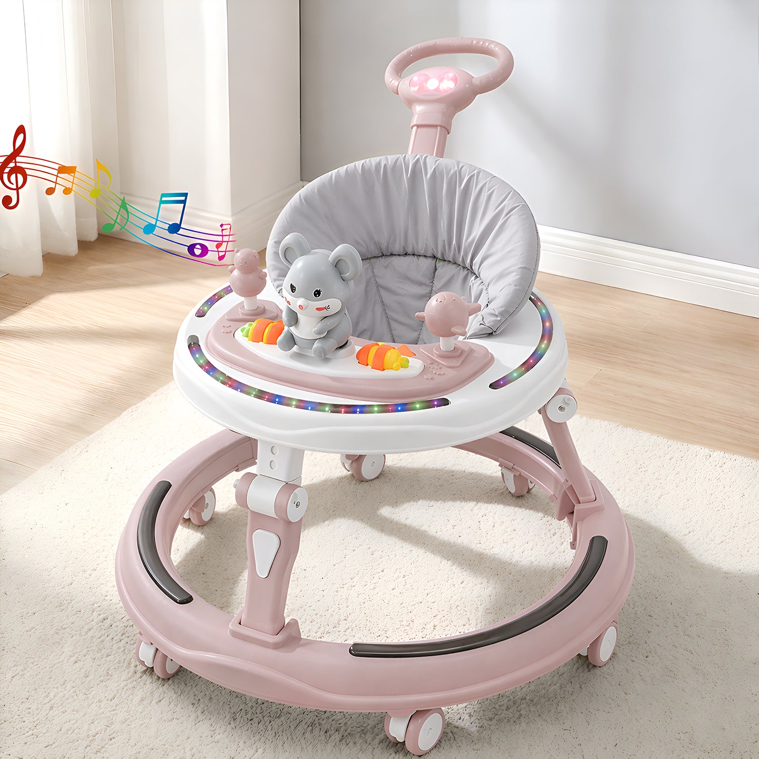 Musical Walker With Parent Rod (Dusty pink)