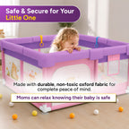 CAREIT 150 x 150 cm Baby Playpen for Kids | Safe Indoor Activity Center with 360° Breathable Mesh, Zipper Door, Soft Padded Frame & Anti-Slip Base | Pink & Purple