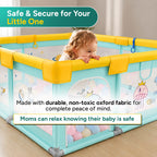 CAREIT 150 x 150 cm Ocean Theme Baby Playpen for Kids | Large Safety Play Yard with Zipper Door, 360° Breathable Mesh, Anti-Slip Base & Soft Foam Padded Corners | Indoor Activity Center (Blue & Yellow)