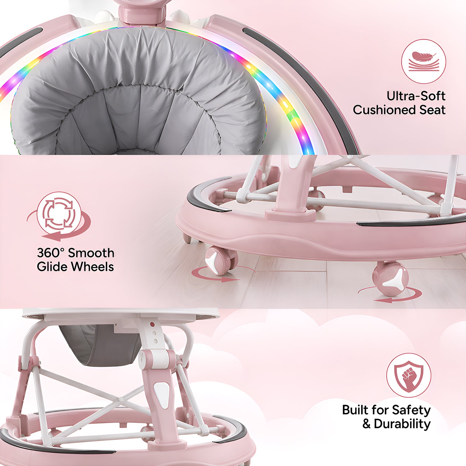 Musical Walker With Parent Rod (Dusty pink)