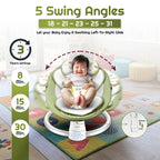 CAREIT Automatic Baby Swing Rocker with 5 Swing Angles, Bluetooth Music, Remote &amp; Touch Control, 3 Timer Modes, Mosquito Net, Washable Seat Cover &amp; 12 KG Capacity – Green