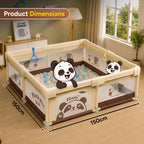 CAREIT Panda Baby Playpen 150 x 150 cm | Safe Baby Play Yard with Breathable Mesh & Zipper Door
