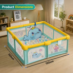 CAREIT 150 x 150 cm Ocean Theme Baby Playpen for Kids | Large Safety Play Yard with Zipper Door, 360° Breathable Mesh, Anti-Slip Base & Soft Foam Padded Corners | Indoor Activity Center (Blue & Yellow)