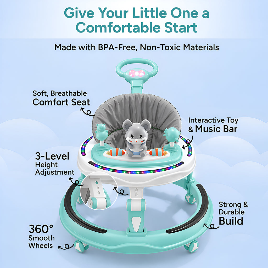 Musical Walker With Parent Rod (Sea Green)