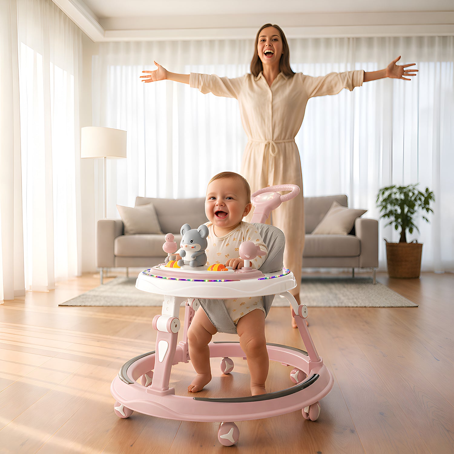 Musical Walker With Parent Rod (Dusty pink)