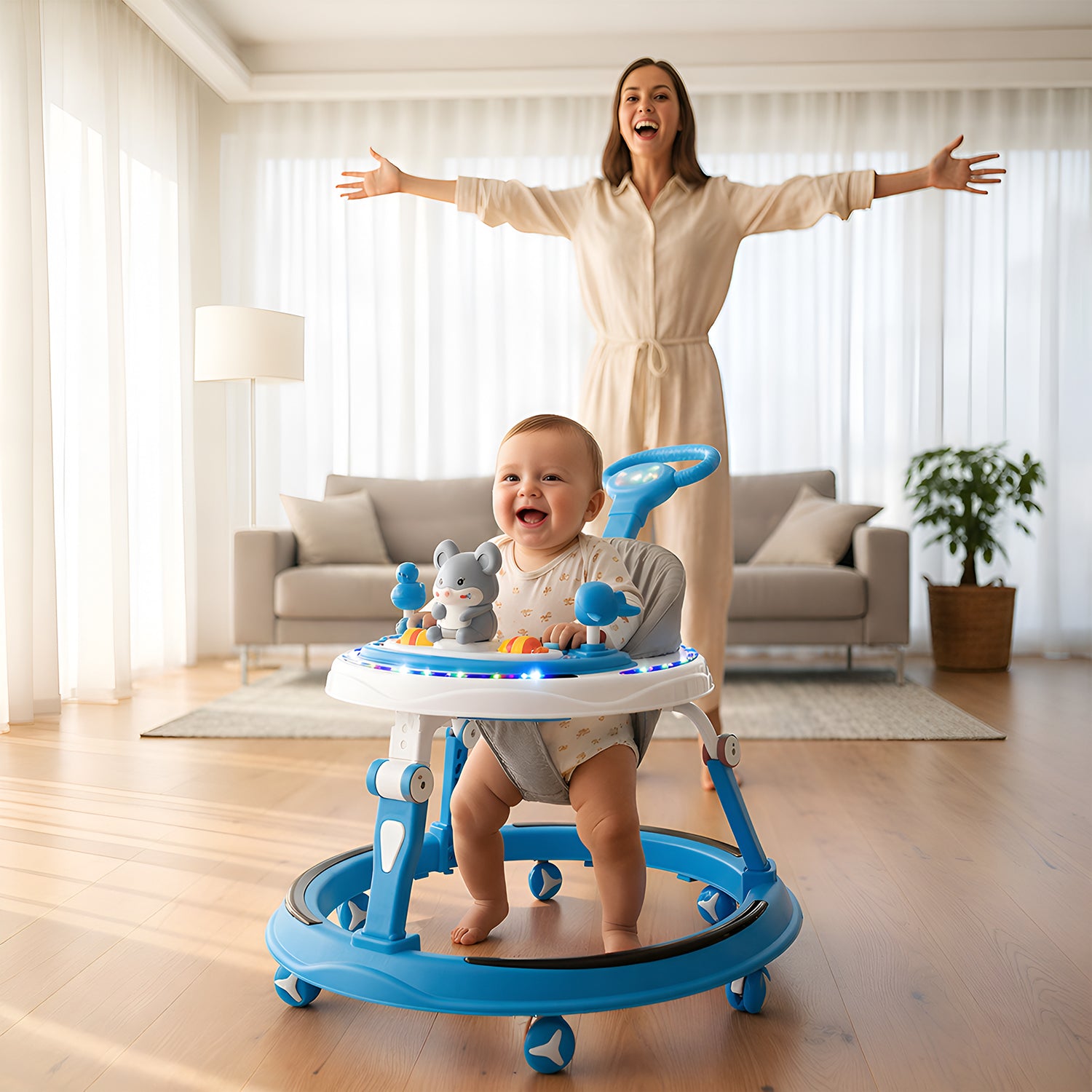 Musical Walker With Parent Rod (Blue)