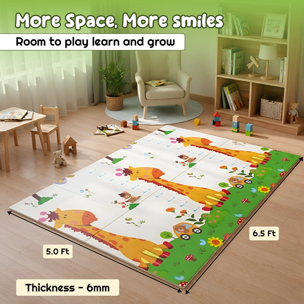 CAREIT Extra Large Baby Play Mat 6.5 x 5 Feet | Foldable Waterproof Foam Crawling Mat with Giraffe Theme | BPA-Free Safety Floor Mat for Babies