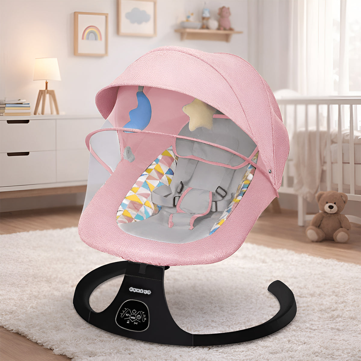 CAREIT Automatic Baby Swing Rocker with 5 Swing Angles, Bluetooth Music, Remote &amp; Touch Control, 3 Timer Modes, Mosquito Net, Washable Seat Cover &amp; 12 KG Capacity – Green