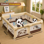 CAREIT Panda Baby Playpen 150 x 150 cm | Safe Baby Play Yard with Breathable Mesh & Zipper Door