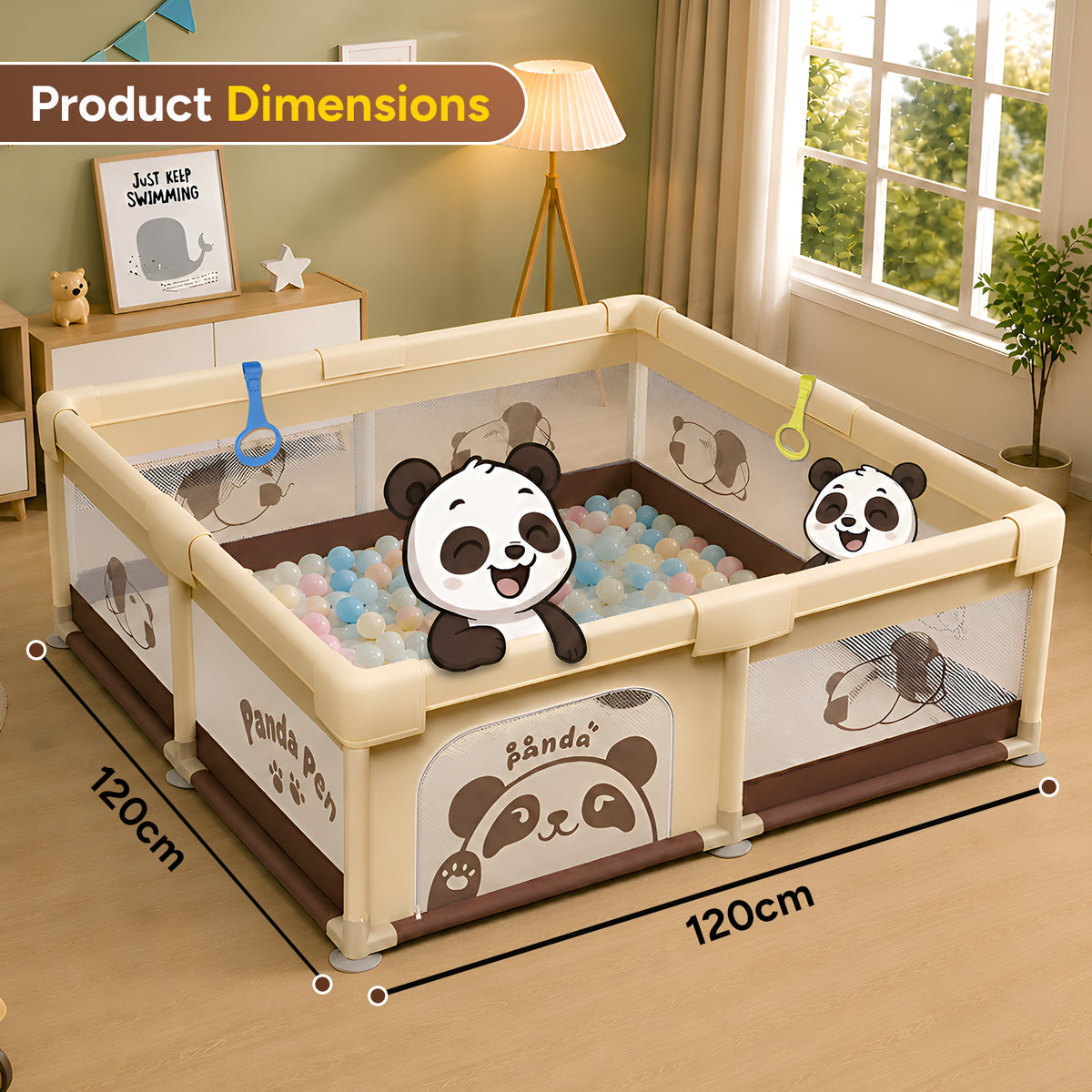 CAREIT Panda Baby Playpen 150 x 150 cm | Safe Baby Play Yard with Breathable Mesh & Zipper Door