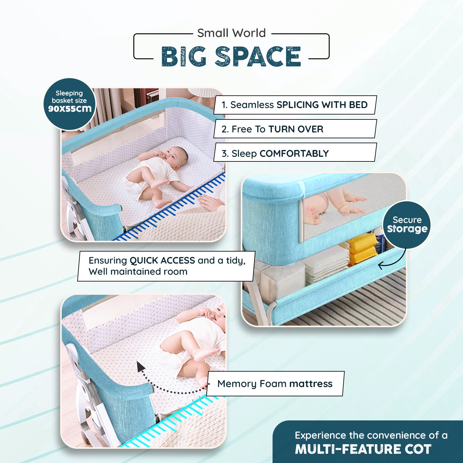 3-in-1 Premium Baby Cot with Mosquito Net, Rocking Cradle