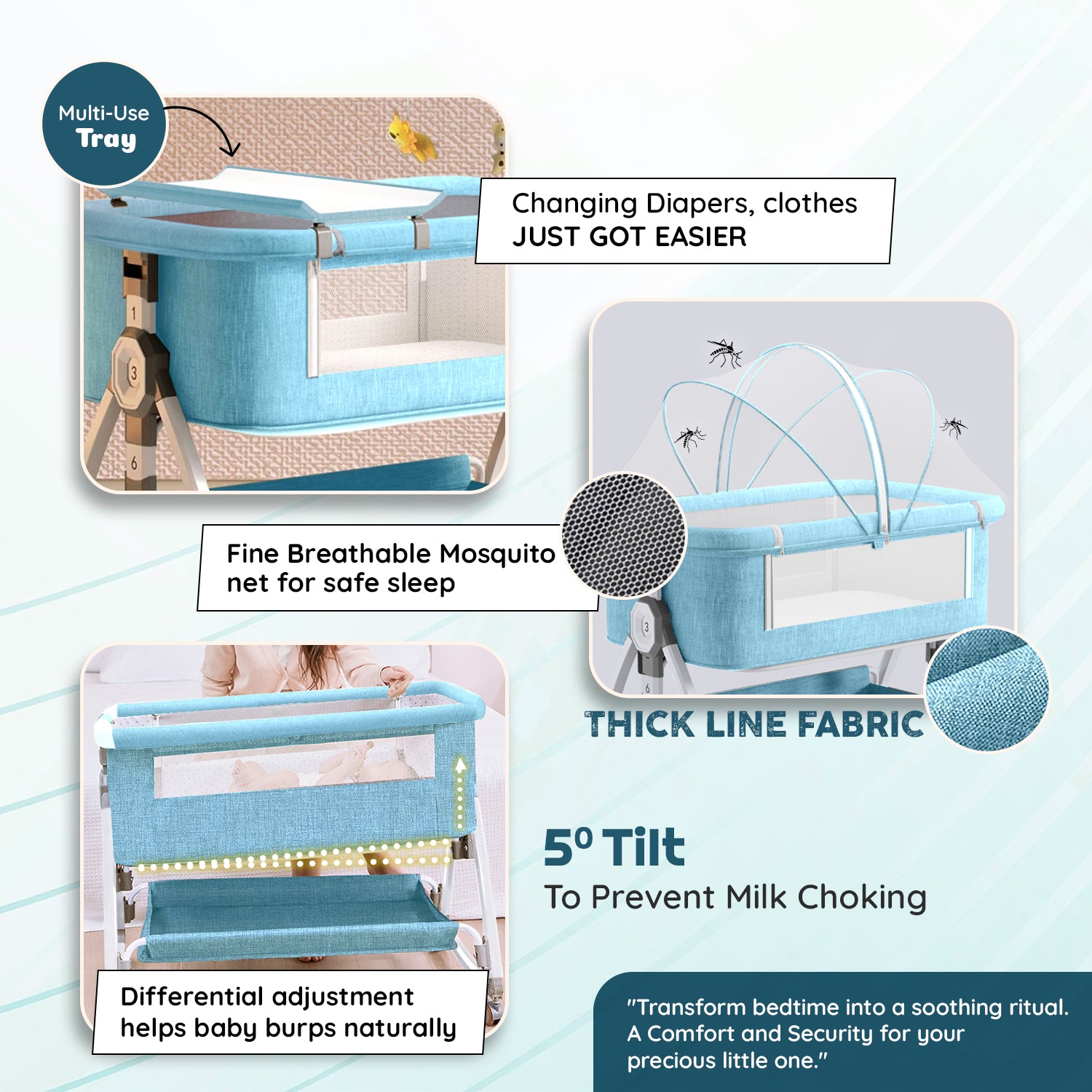 3-in-1 Premium Baby Cot with Mosquito Net, Rocking Cradle