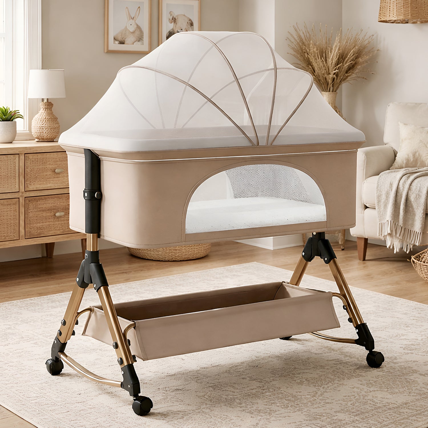 3-in-1 Premium Baby Cot with Mosquito Net, Rocking Cradle