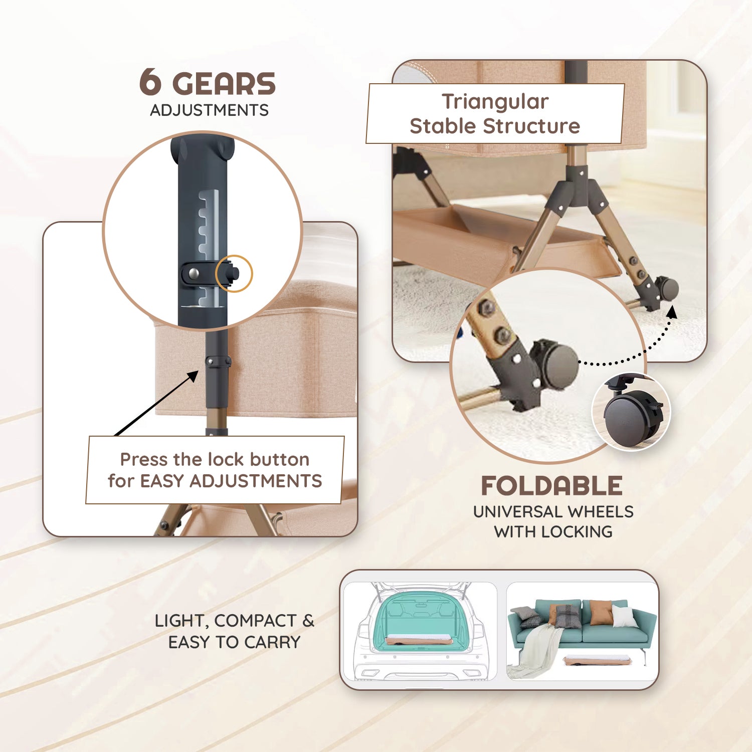 3-in-1 Premium Baby Cot with Mosquito Net, Rocking Cradle