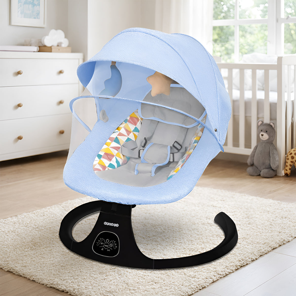 CAREIT Automatic Baby Swing Rocker with 5 Swing Angles, Bluetooth Music, Remote &amp; Touch Control, 3 Timer Modes, Mosquito Net, Washable Seat Cover &amp; 12 KG Capacity – Green
