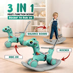 CAREIT 3-in-1 Ride-On Dino Rocker for Kids – Dinosaur Rocking Toy, Ride-On Car & Balance Board with Parent Handle (Sea Green)